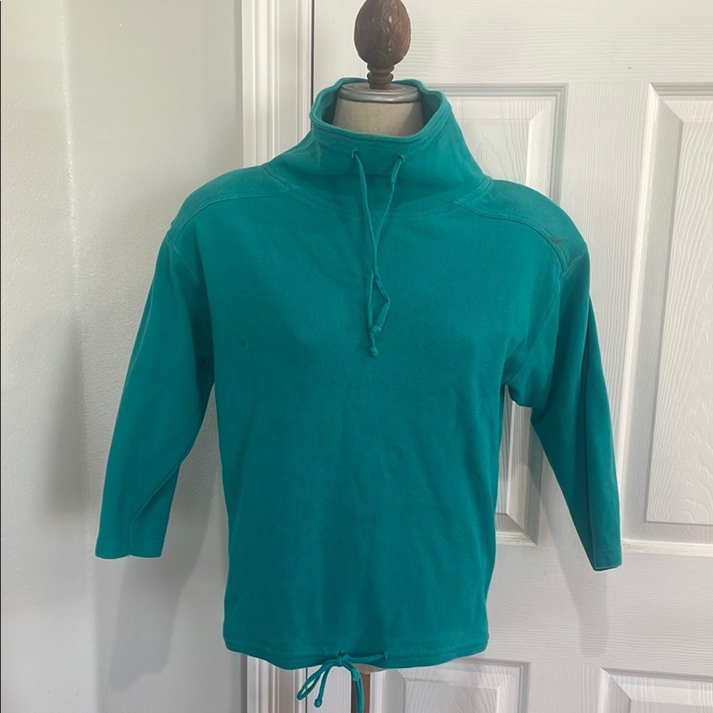 Vintage Cambridge Teal Pullover jacket long sleeve top 100% cotton Drawstring S